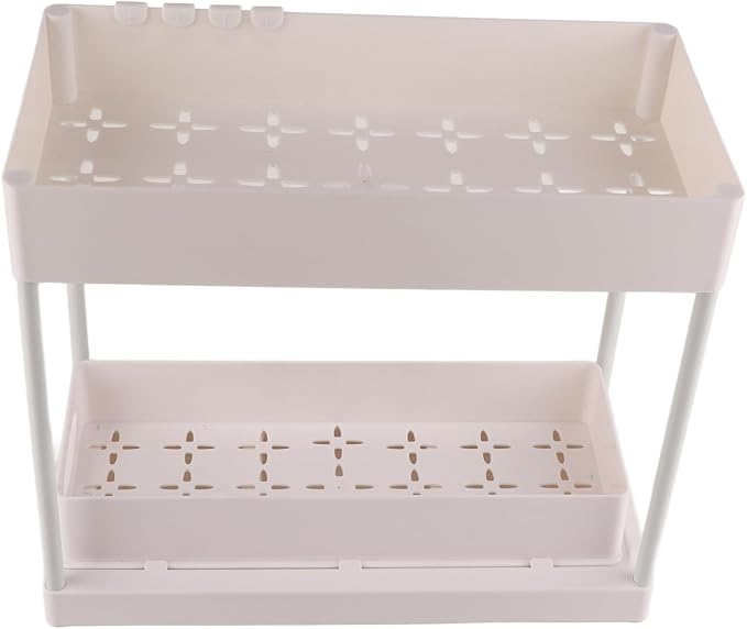 Slide Out Storage Basket Organizer Space Saving for Kitchen Bathroom (White)