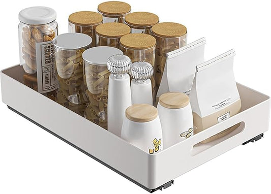 10.2" w x 14.5" d Heavy Duty Pull Out Cabinet Organizer, No Drill Slide Out Drawers with Strong Adhesive Film, Metal Slide Out Shelves for Kitchen Bathroom Pantry Storage, Smooth & Quiet Operation