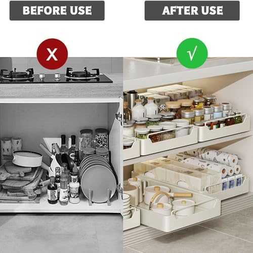 2 Pack Pull Out Cabinet Organizer No Drilling, Adhesive Under Sink Storage Solution for Bathroom & Kitchen, Space-Saving Cabinet Stacking System