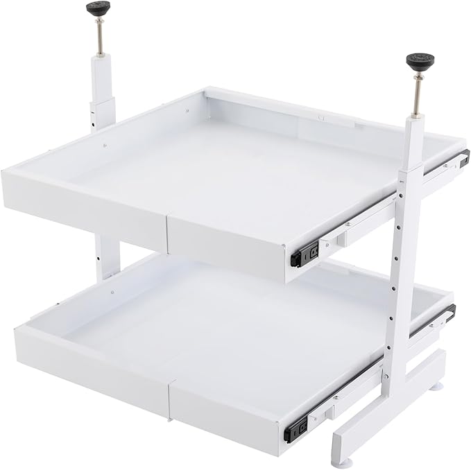 2-Tier Pull Out Cabinet Organizer, Pull out Drawers for Cabinets, No Drill Adjustable Roll Out Shelves Sliding Cabinet for Kitchen,Bathroom,Pantry,Under Sink Storage (White)