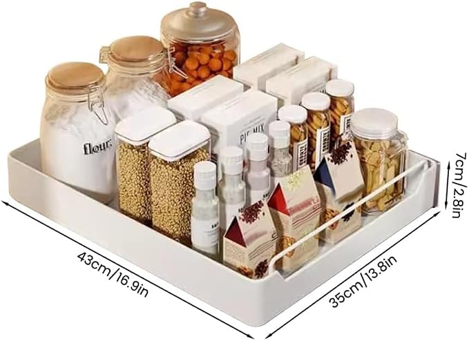 Pull Out Cabinet Organizer Slide Out Pantry Shelves With Nylon Adhesive Heavy Duty Sliding Drawer Pantry Shelf for Living Room Kitchen Bathroom Drawer Storage Box