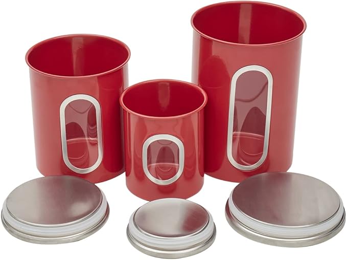 3 Piece Canister Set for the Kitchen by Home Basics | Kitchen Jars with Transparent Window | 3 Different Sizes | Kitchen Storage Containers with Silicone Gasket