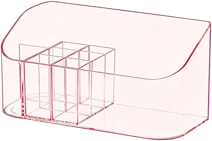 Makeup Tray Holder Organizer Cosmetic Display Case Tabletop Desktop Vanity Countertop Bathroom Wall Cabinet Medicine Storage Box 9 Dividers 2 Removable Women Ladies Girls Gifts Crystal Pink 1 PACK