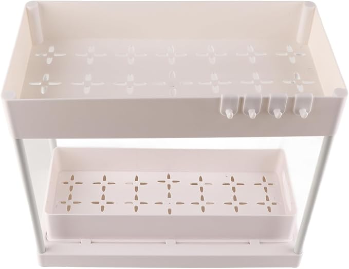 Slide Out Storage Basket Organizer Space Saving for Kitchen Bathroom (White)