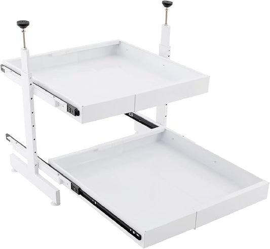 2-Tier Pull Out Cabinet Organizer, Pull out Drawers for Cabinets, No Drill Adjustable Roll Out Shelves Sliding Cabinet for Kitchen,Bathroom,Pantry,Under Sink Storage (White)