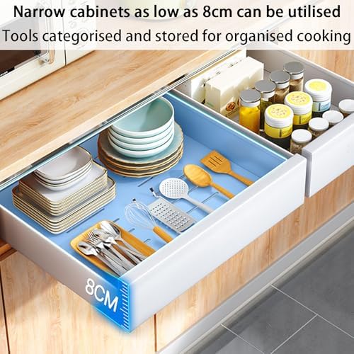 2 Pack Metal Slide-Out Cabinet Organizer with Smooth Track, Removable Design for Easy Cleaning, No Drill Adhesive, Ideal for Kitchen, Pantry, Bathroom Storage