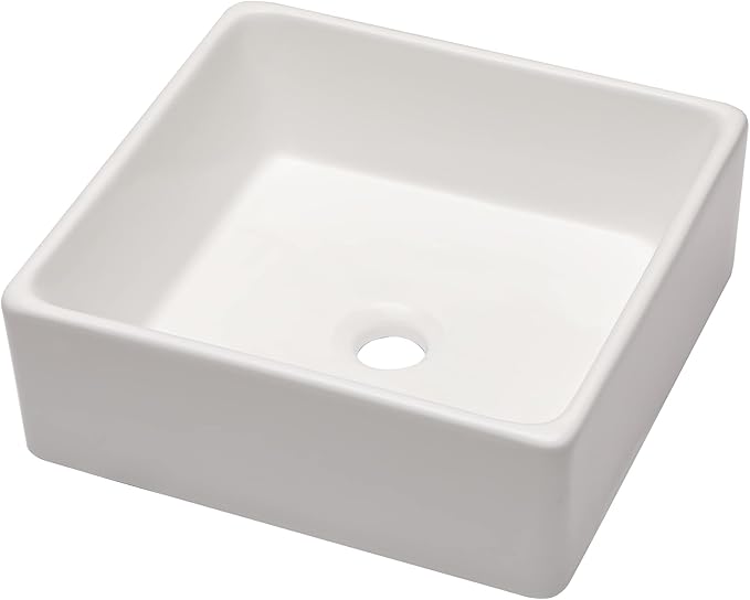 Mocoloo Square Bathroom Vessel Sink - 15 x 15 Inch Bathroom Sinks Above Counter Porcelain Ceramic Vanity Top Square Countertop Small Bathroom Modern Vessel Sinks