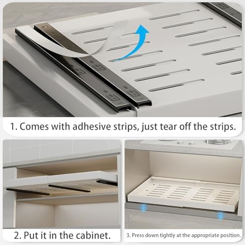 Expandable Pull-Out Pantry Organizer, Heavy-Duty Kitchen Slide-Out Shelves, Adjustable 12.6-20.4" Width, No-Drill Installation, Space-Saving Storage Solution (White)