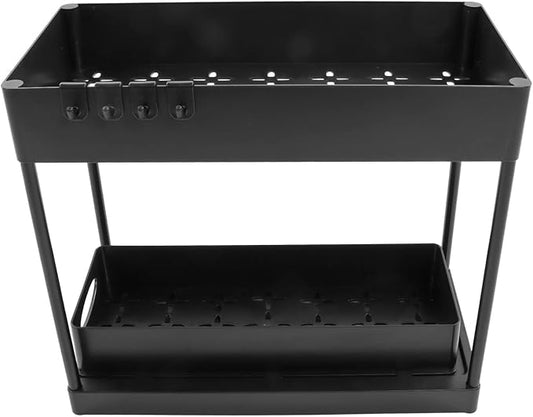 Slide Out Storage Basket Organizer Space Saving for Kitchen Bathroom (Black)