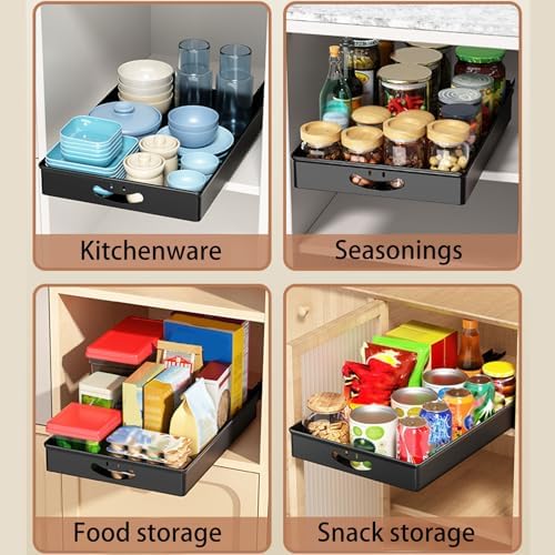 2 Pack Pull-Out Cabinet Organizers for Kitchen Base Units, Chrome-Plated Steel, No-Drill Design, Kitchen, Pantry & Bathroom Storage Solutions