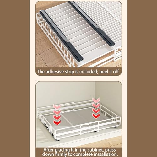 Expandable Pull-Out Cabinet Organizer (31-51cm) - Slide-Out Drawers with 3 Rails, Easy Install with Adhesive or Screws, No-Drill Roll-Out Shelves for Kitchen Storage