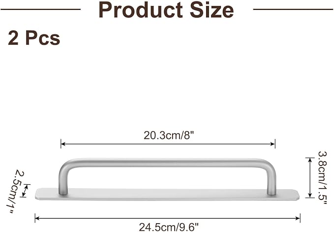 uxcell 2pcs Adhesive Cabinet Handle 9.6" No Drilling Closet Door Stick on Handle Drawer Pulls Aluminum Alloy for Kitchen Cupboard Window Sliding Closet Door, Silver Tone