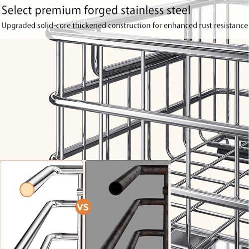 2 Pack Stainless Steel Pull Out Cabinet Organizer, No Drill Adhesive Storage Solution with Silent Full Extension Slides for Kitchen, Pantry, Bathroom Use