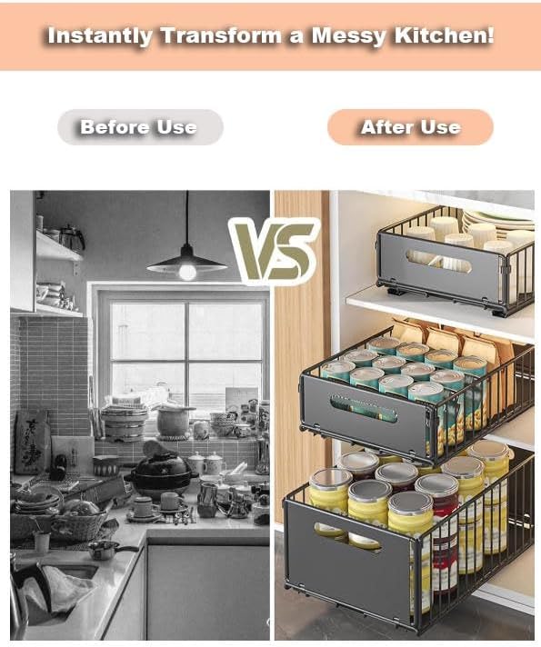 Pull Out Drawers for Cabinets Under Kitchen Sink Storage Organizer No Drill Adjustable Baskets for Cupboard Bathroom(Milk-10 cm)