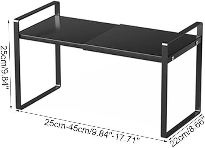Expandable Cabinet Shelf Organizer Adjustable Storage Rack Stackable Metal Home Organization for Kitchen Pantry Spice Cupboard Under Sink Countertop - Black, 1 Pack