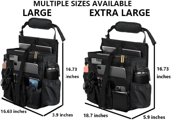 2 Pack Front & Seat back organizer with dedicated tablet and 17 IN laptop storage stabilizers external stabilizing side straps soft adjustable shoulder straps hardened buckle (Large Black)