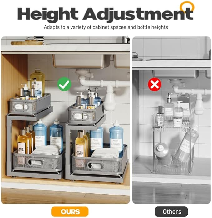 1 Pack-14.5"-15"IN Under Sink Organizers And Storage Height Adjustable,Mesh Under Cabinet Organizer For Kitchen,Bathroom-Gray