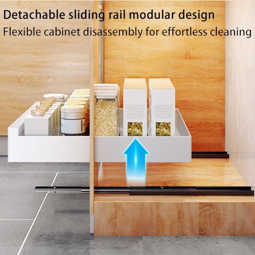 2 Pack Metal Pull Out Cabinet Organizer - Smooth Sliding Track, Removable Design for Easy Cleaning - No Drill Adhesive Slide Out Storage for Kitchen, Pantry, Bathroom Cabinets