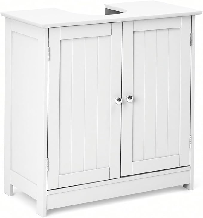Bonnlo Pedestal Sink Storage Cabinet with 2 Doors Traditional Under Sink Cabinet Bathroom Space Saver Organizer with Adjustable Shelf White 23 5/8" W x 11 7/16" D x 23 5/8" H