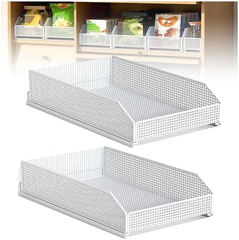 2 Pack Pull Out Cabinet Organizer, Slide Out Shelves for Kitchen & Bathroom, No Drilling Needed, Space-Saving Storage Solution for Pantry & Bedroom