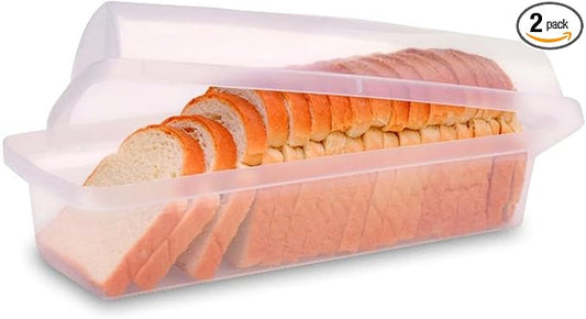 Tribello Bread Container Storage Box Clear Plastic, Homemade Loaf Bread Keeper, Bread Box Holder For Countertop, Tabletop Bread Cover - 2 Pack - BPA Free