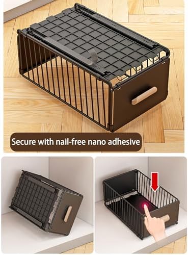 2 Pack Pull Out Cabinet Organizer No Drilling with Adhesive Strips, Silent Full Extension Slides, Slide Out Drawer for Kitchen/Bathroom Under Sink Storage Solutions
