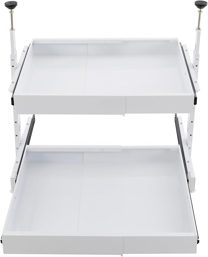 2-Tier Pull Out Cabinet Organizer, Pull out Drawers for Cabinets, No Drill Adjustable Roll Out Shelves Sliding Cabinet for Kitchen,Bathroom,Pantry,Under Sink Storage (White)