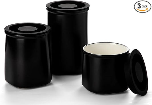 Nucookery Canisters Sets for the Kitchen Countertop, 3 Pcs Ceramic Jar with Silicone Lid, 40oz, 30oz, 20oz Food Storage Containers for Flour, Sugar, Coffee, Grains,Tea, Cookies, Dry Food Organization