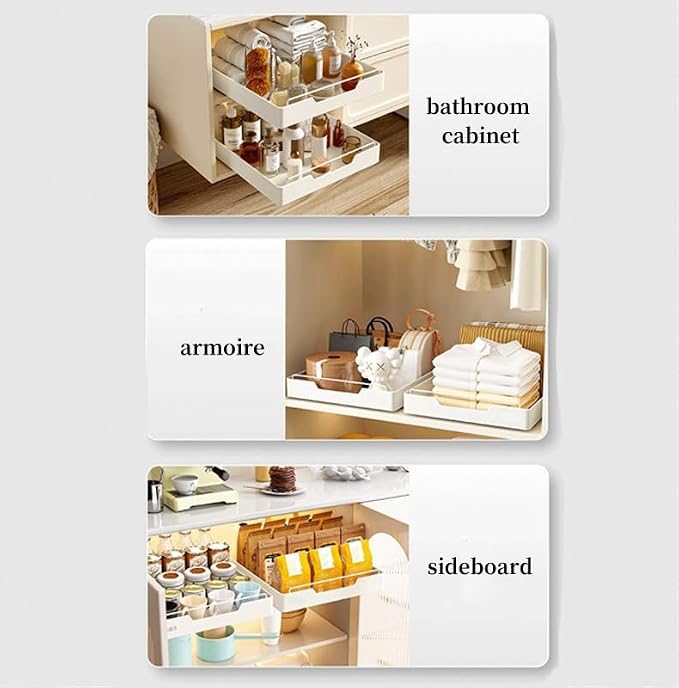 Pull Out Kitchen Cabinet niser Slide Out Drawers for Cupboards No Drill Extendable Storage Solution Easy Stick On Design 40cm Wide Pull Out Drawer System，Width 25cm
