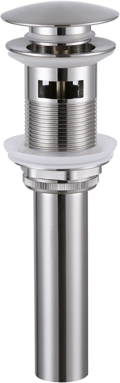 Angle Simple Bathroom Sink Drain, Brass Pop Up Drain Stopper for Vanity Sink with Overflow, Brushed Nickel