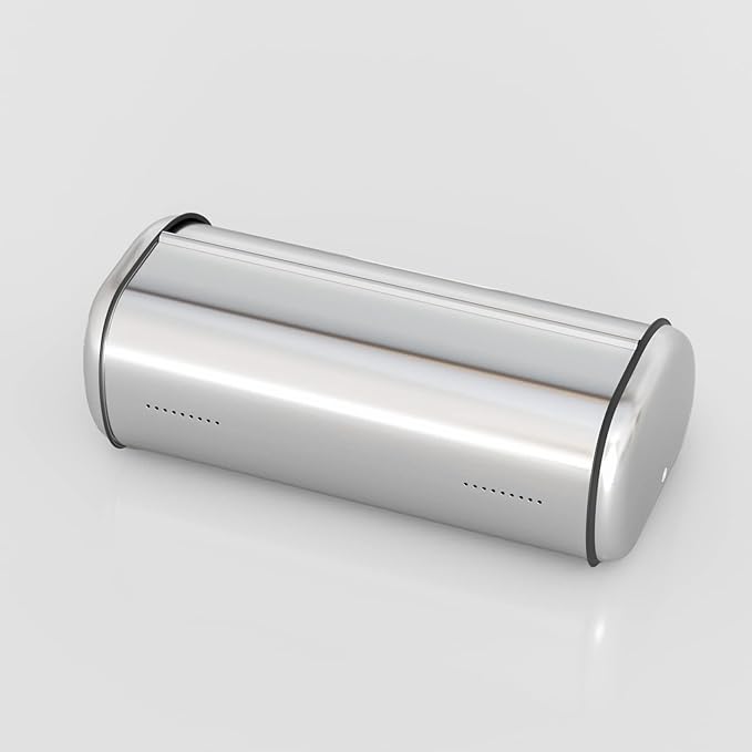 Stainless Steel Bread Box for Kitchen Countertop, Extra Thick Sturdy Bread Storage Container Large Bread Keeper Roll Up Style， Capacity Bread Keeper, 17 x 11 x 7.5 Inches