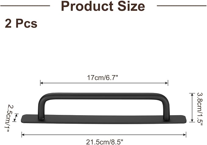uxcell 2pcs Adhesive Cabinet Handle 8.3" No Drilling Closet Door Stick on Handle Drawer Pulls Aluminum Alloy for Kitchen Cupboard Window Sliding Closet Door, Black