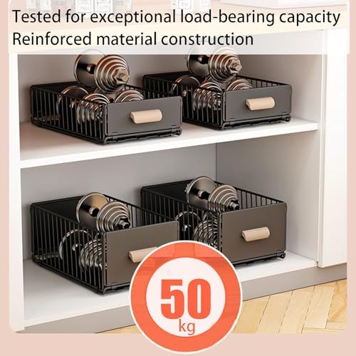 2 Pack Under Sink Pull Out Cabinet Organizer - No Drilling, Adhesive Strips, Silent Full Extension Slides for Easy Storage and Access - Slide Out Drawer Solution