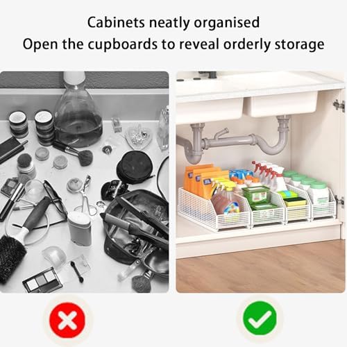 2 Pack Pull Out Cabinet Organizer, Sliding Shelves for Kitchen & Bathroom, No Drilling Required, Space-Saving Storage Solution, Easy Slide Design for Pantry & Bedroom