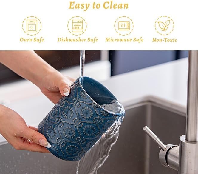 TEATALK Ceramic Canister with Airtight Lid, Cookie & Coffee Canister for Countertop, Food Storage Jar for Sugar, Tea, Matcha, Candy, Coffee Bean Container, Dark Blue, 7.7"+5.7"