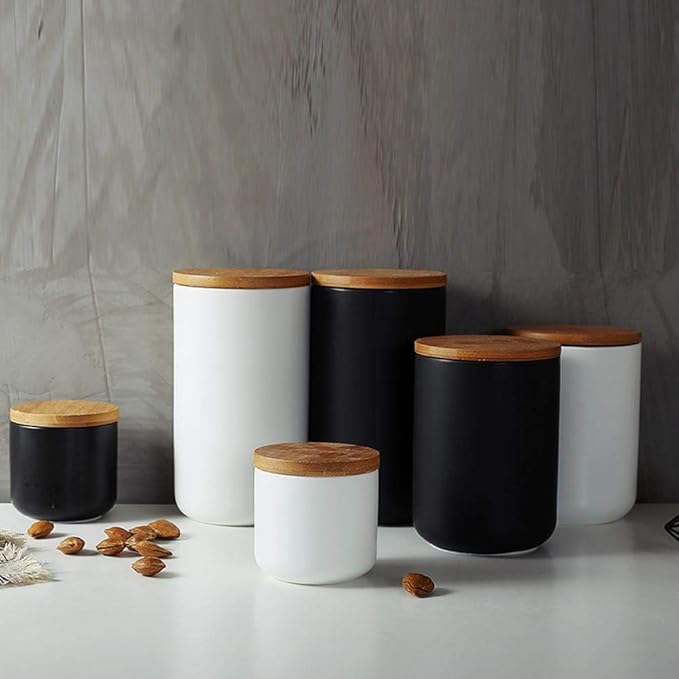 MilkyWay Food Storage Jar Strong Ceramic Storage Canisters with Airtight Seal Bamboo Lid Modern Design Seal Damp-Proof Kitchen Jar for Coffee, Tea, Spice and More (White(M: 27oz/800ml))