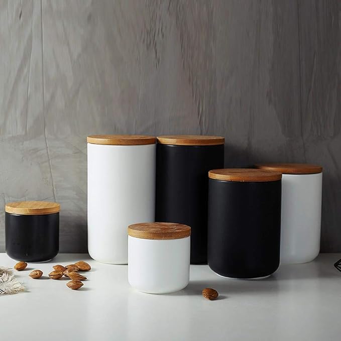 MilkyWay Food Storage Jar Strong Ceramic Storage Canisters with Airtight Seal Bamboo Lid Modern Design Seal Damp-Proof Kitchen Jar for Coffee, Tea, Spice and More (Black(M: 27oz/800ml))