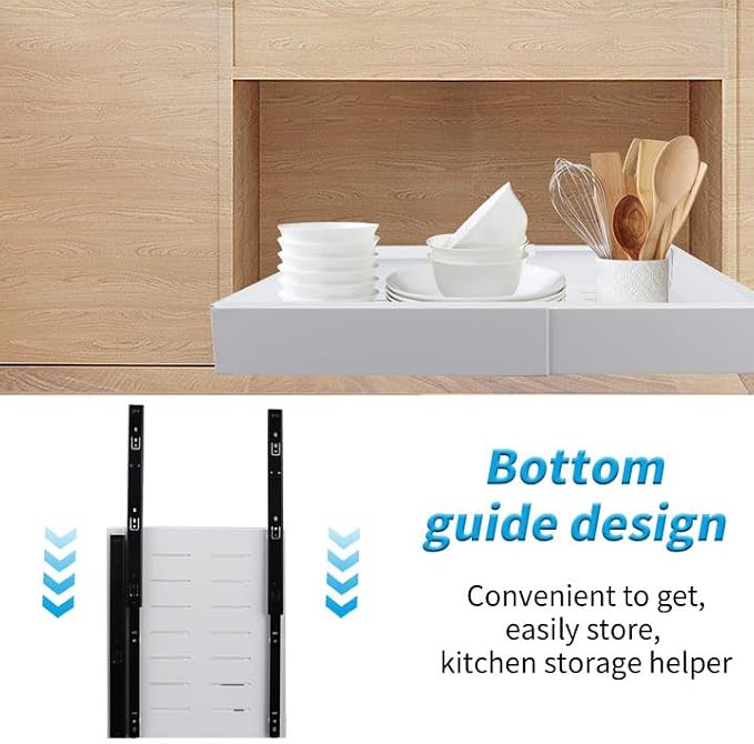 Pull Out Cabinet Organizer, 33 Lbs Capacity Heavy Duty Slide Outs Drawers, Multi-purpose Pull-Out Storage Organizers, No Drill Adjustable Slide outs Drawers for Kitchen, Pantry (White)