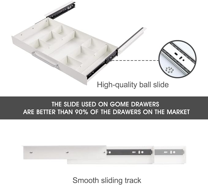 Large Size Under Desk Slide out Pencil Drawer White with Adjustable Space Divider Design for Storing Pencil and Office Accessories, Underdesk Pull out Tray Organizer Mounted for Sit Stand Workstation