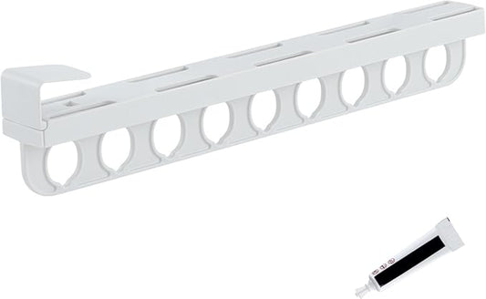 Closet Valet Rod Slide Out, Plastic Pull Out Pants Rack with 9 Holes, No-Drill Space-Saving Organizer, Top Mount Telescopic Pants Rack, White