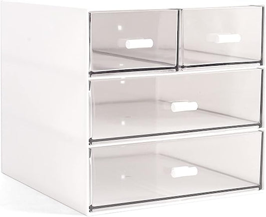 Marknor Makeup Organizer, Desk Organizer with 4 Drawers, Sundries Storage，Vanity Organizer, Cosmetic Storage Organizer, Desk Storage Box, Bathroom Counter or Dresser, White QBH-4CT-1