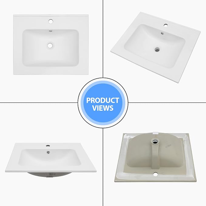 Lordear White Bathroom Sink One Hole Drop In 24 X 20 Inch One Holes Porcelain Ceramic Bathroom Vanity Top Sink Basin 24" Drop in Bathroom Sink