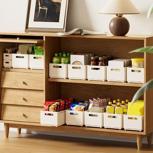 Adjustable Pull-Out Cabinet Organizer, 28-48cm Depth, Stackable & Foldable Plastic Storage Bins, No Drilling Required for Kitchen, Pantry, Bathroom Use