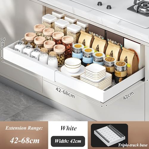 Under Sink Organizer 2 Pack - Expandable Pull-Out Sliding Drawers for Bathroom & Kitchen, Adjustable Length Multi-Purpose Roll-Out Shelf for Efficient Storage Solutions