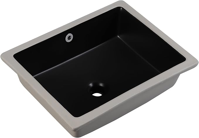 Undermount Bathroom Sink 19.5x15.6 Inch Rectangular Undermount Sink Ceramic Under Counter Vitreous China Sinks with Overflow,Matte Black