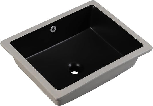 Undermount Bathroom Sink 19.5x15.6 Inch Rectangular Undermount Sink Ceramic Under Counter Vitreous China Sinks with Overflow,Matte Black