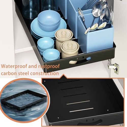 2 Pack Pull-Out Cabinet Organizers for Kitchen Base Units, Chrome-Plated Steel, No-Drill Design, Kitchen, Pantry & Bathroom Storage Solutions