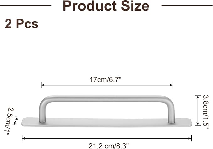 uxcell 2pcs Adhesive Cabinet Handle 8.3" No Drilling Closet Door Stick on Handle Drawer Pulls Aluminum Alloy for Kitchen Cupboard Window Sliding Closet Door, Silver Tone