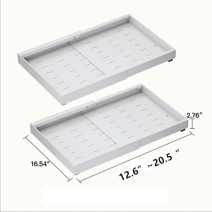 1PCS Expandable Pull Out Cabinet Organizer pots and pans organizer under cabinet Upgrade 3 Slide Rails Slide Out Drawers Roll Out Shelves Adhesive,Adjustable Width