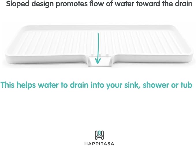 Silicone Soap Dish Tray and Sponge Holder with Drain Chute, Rectangular, Kitchen and Bathroom Sink Organizer (Black, 12"x4")